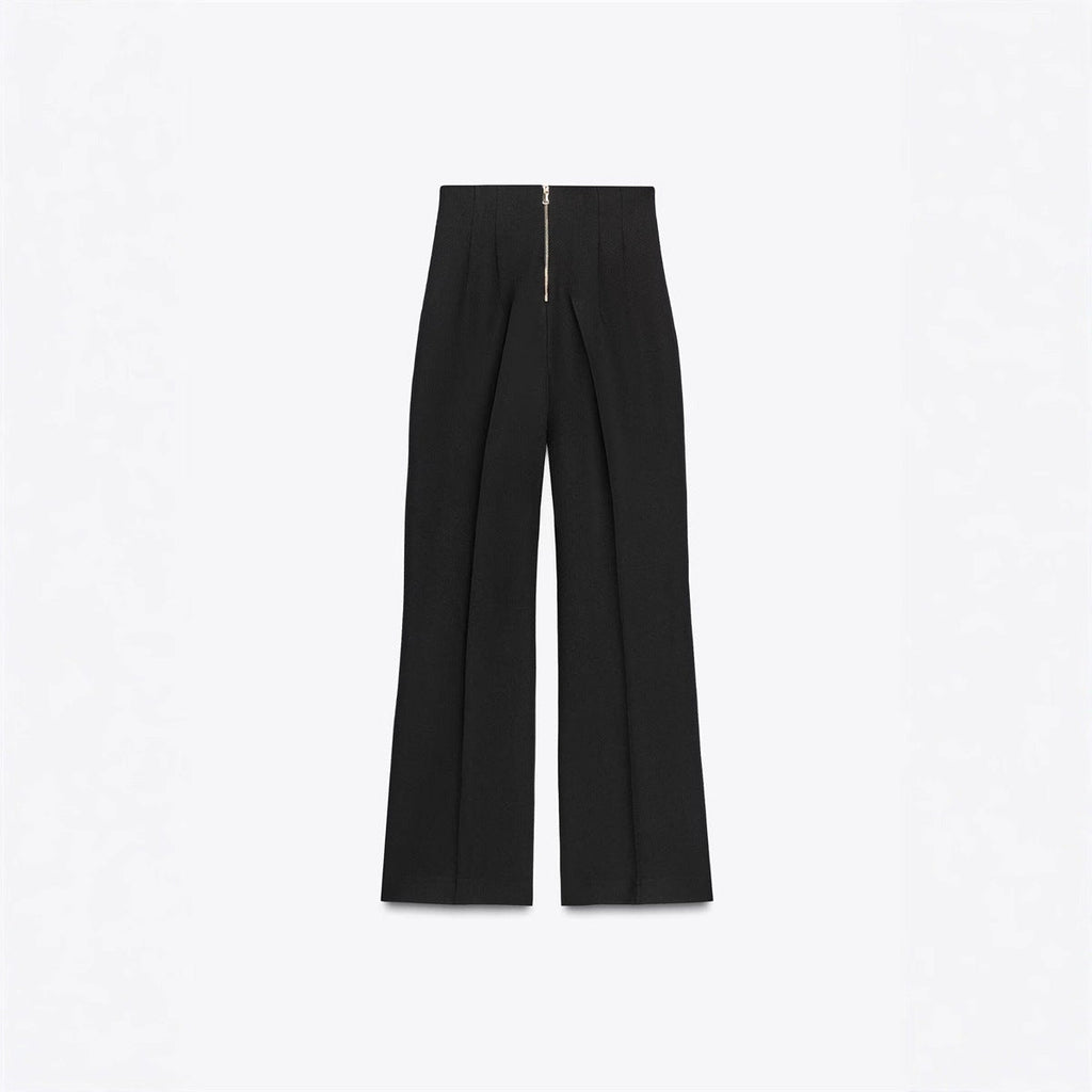 Retro Fashion Versatile Slimming High-waisted Pants With Zip Decoration