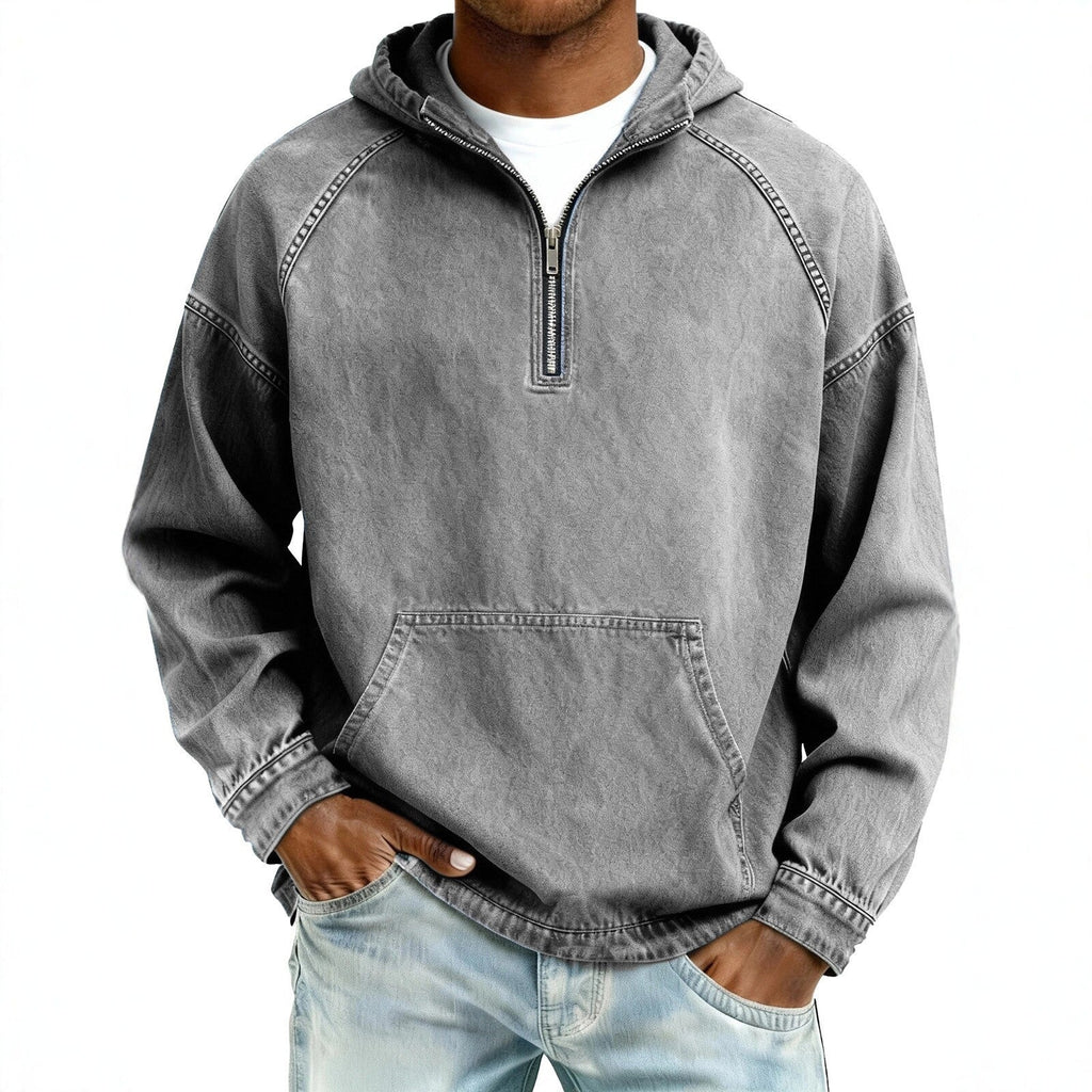 Mens Solid-Color Casual Hooded Zip-Up Sweatshirt