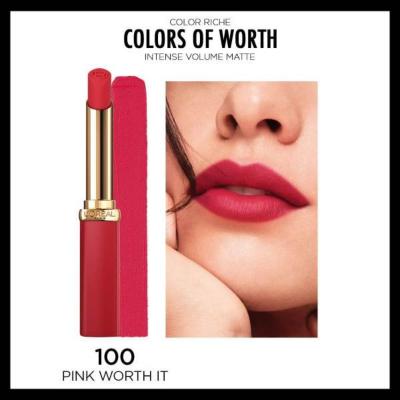L'Oreal Paris Color Riche: Pink Worth It - Intense Volume Matte Lipstick with Hyaluronic Acid, Long Lasting Color & Fuller Lips
