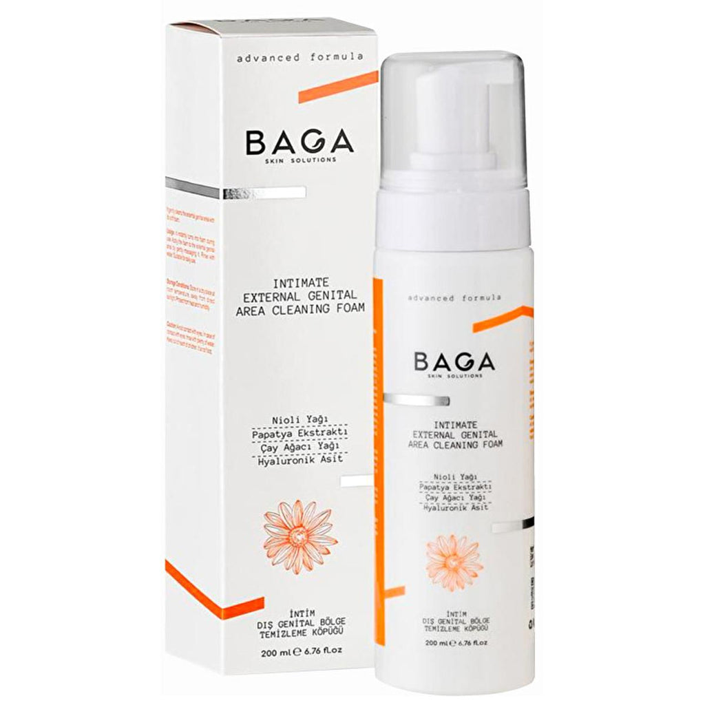 Baga Gentle Genital Hygiene Foam - pH Balanced, Soap-Free, Soothing Chamomile & Aloe Vera - 6.76 fl oz