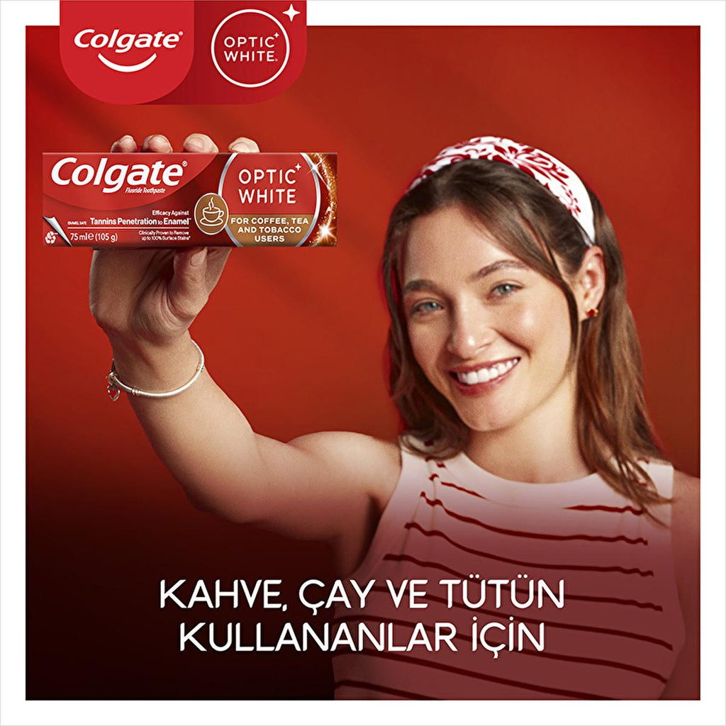Colgate Optic White Whitening Toothpaste for Coffee & Tea Drinkers, Smokers - Gentle on Enamel, 2.54 fl oz