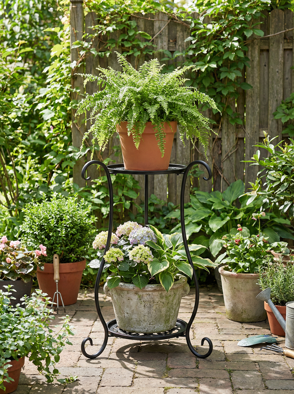 Two-Tier Metal Plant Stand – Double Layer Iron Flower Rack for Indoor & Outdoor Plants