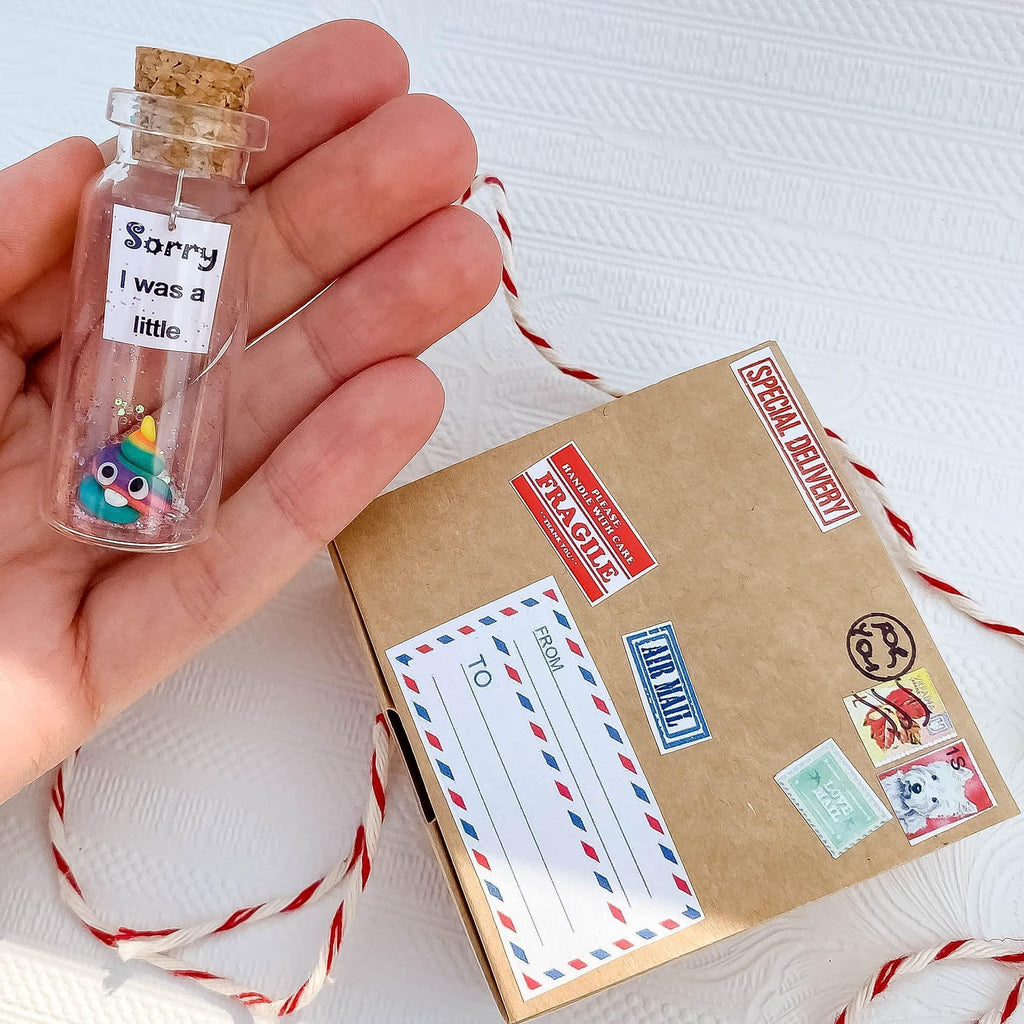 I'm Sorry Gifts for Her and Him Personalised Apology Gift Cute Poop in a Jar and Sorry Card Forgive Me Present Idea (in Beige Craft Box Sorry I was a little Rainbow Poop)