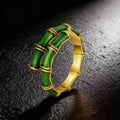 Open Adjustable Green Bamboo Rings, Enamel Drip Oil Unique Design Women Statement Band Rings