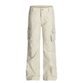 Retro Unisex Solid-Color Multi-Pocket Loose Flare-Bootcut Workwear Casual Pants