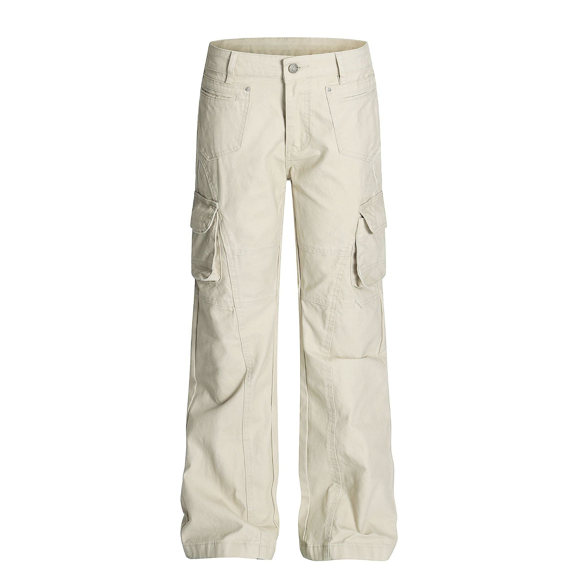 Retro Unisex Solid-Color Multi-Pocket Loose Flare-Bootcut Workwear Casual Pants