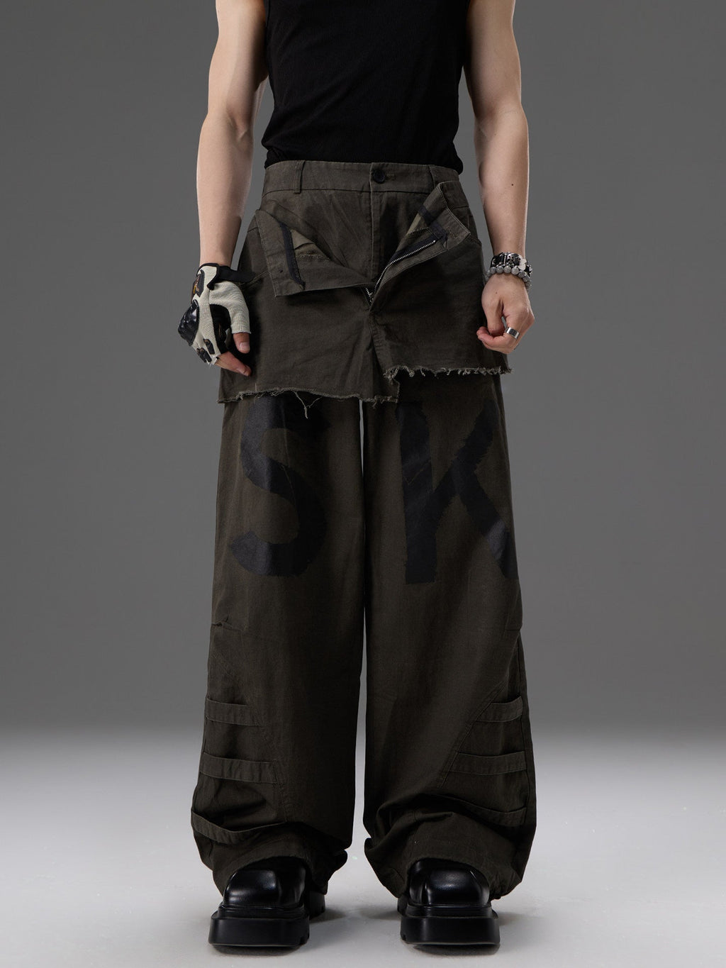 Mock-two-piece Design Straight-leg Workwear Pants