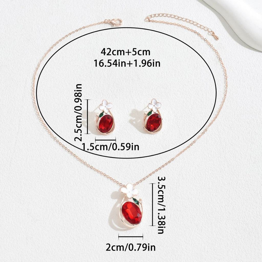 Sweet Dainty Pastoral Korean Women Jewelry Set, Unique Floral Design Inlaid Cubic Zirconia, Matching Earrings & Clavicle Chain
