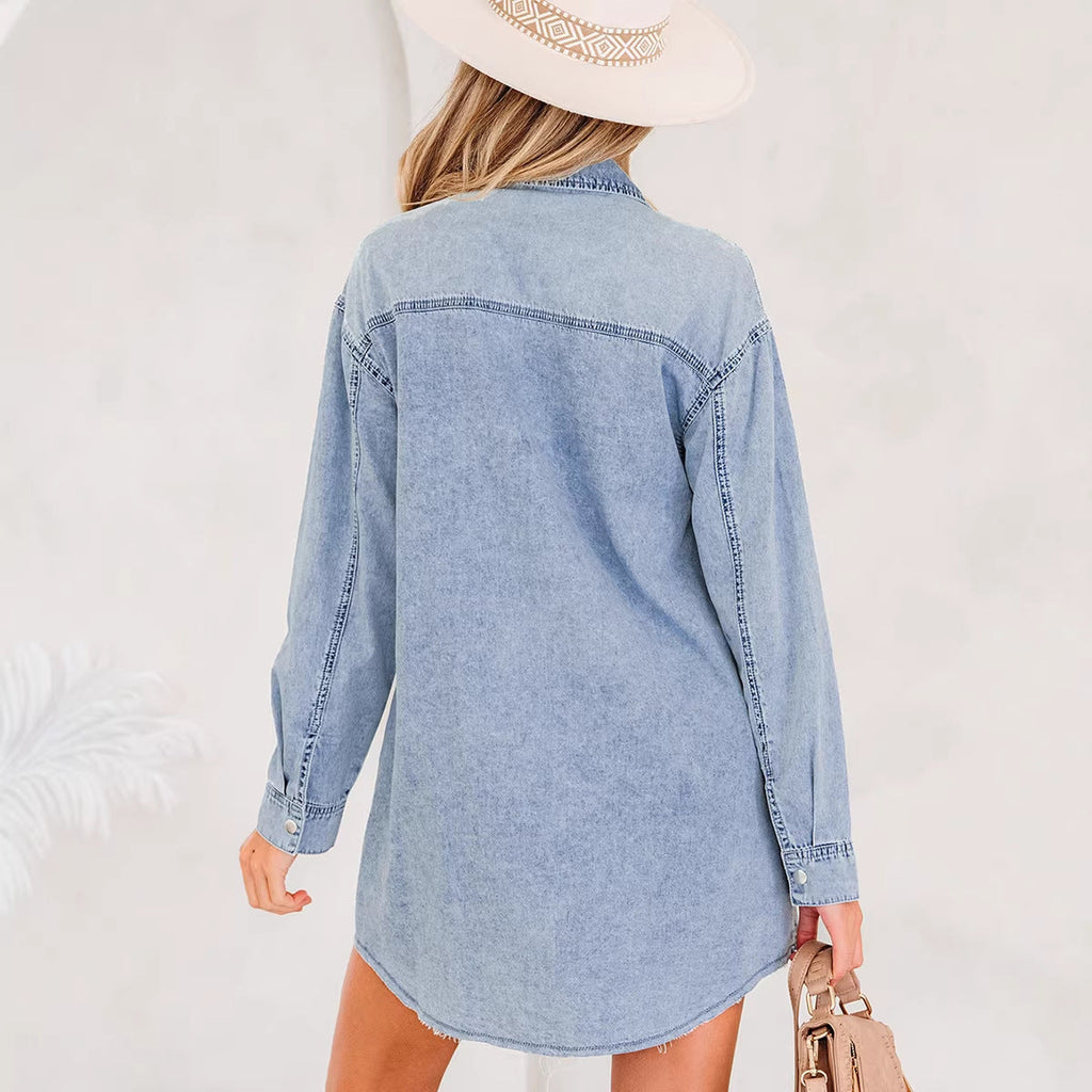 Multi-button Long-sleeve Denim Skirt Relaxed-fit Short Skirt