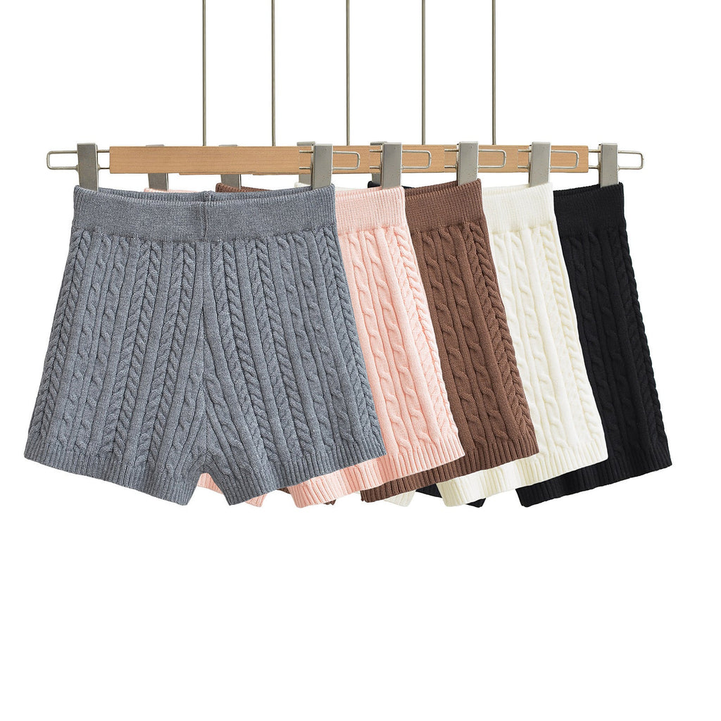 Versatile Solid-Color Tight Knitted Shorts