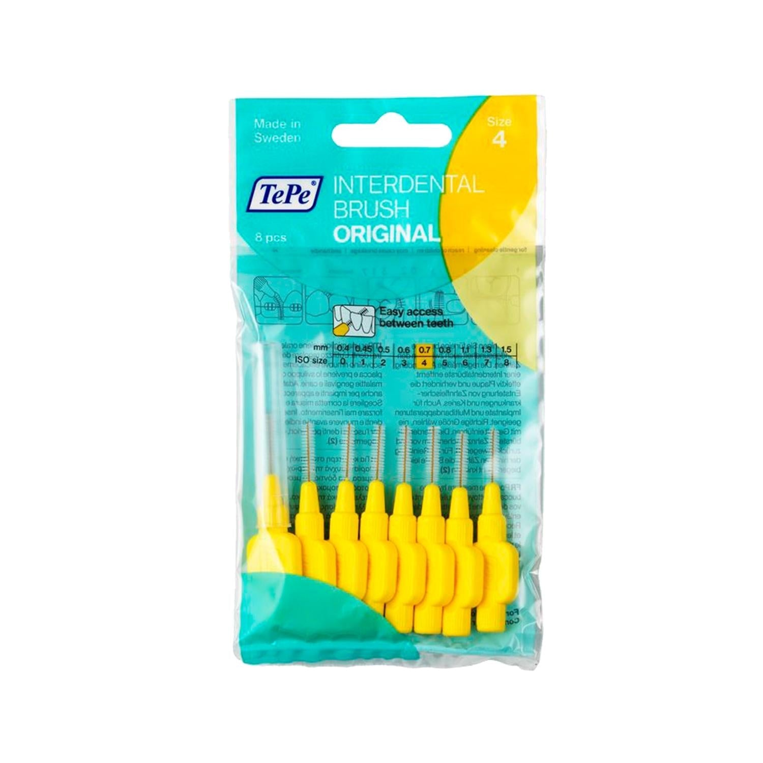Tepe Interdental Brush 0.7mm Yellow - 8 Pack - Gentle & Effective Plaque Removal for Gum Health & Orthodontic Cleaning