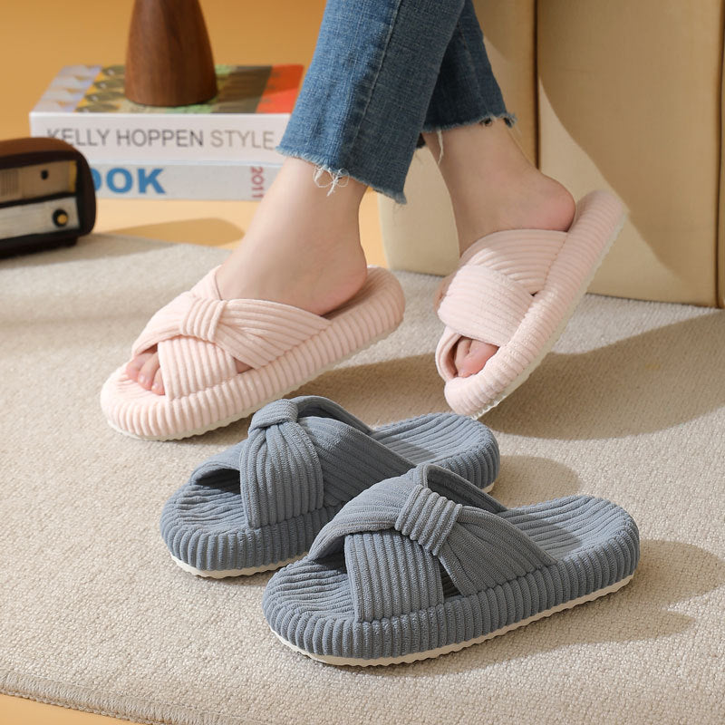 Womens Cross-pattern Corduroy Cotton Slippers
