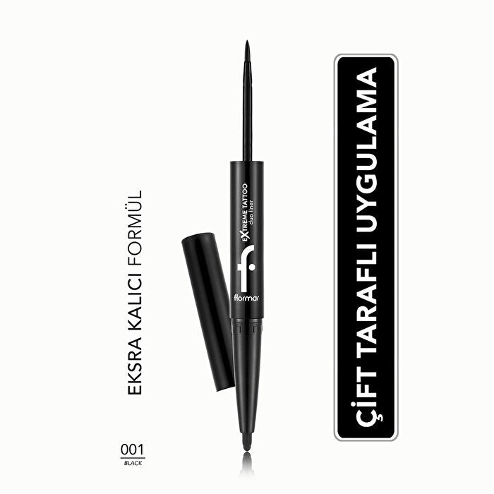 Flormar Extreme Tattoo Duo Eyeliner & Gel Pencil - 001 Black | High Pigment