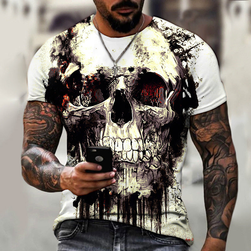 European And American Summer Dark Horror Skull 3D-Printed Mens Short-Sleeve T-Shirt