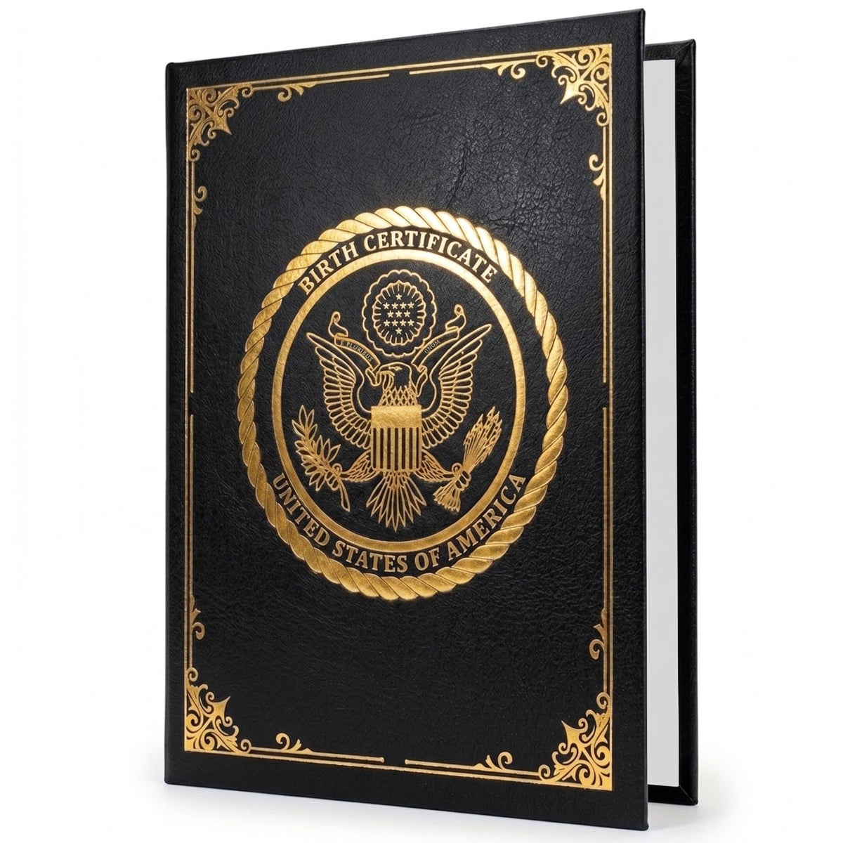 Birth Certificate Holder 8.5x11 Black Faux Leather Document Protector for Records Letter Size Durable Birth Certificate Document Holder Sleeve Protective Keepsake Folder with Gold Foil Cover