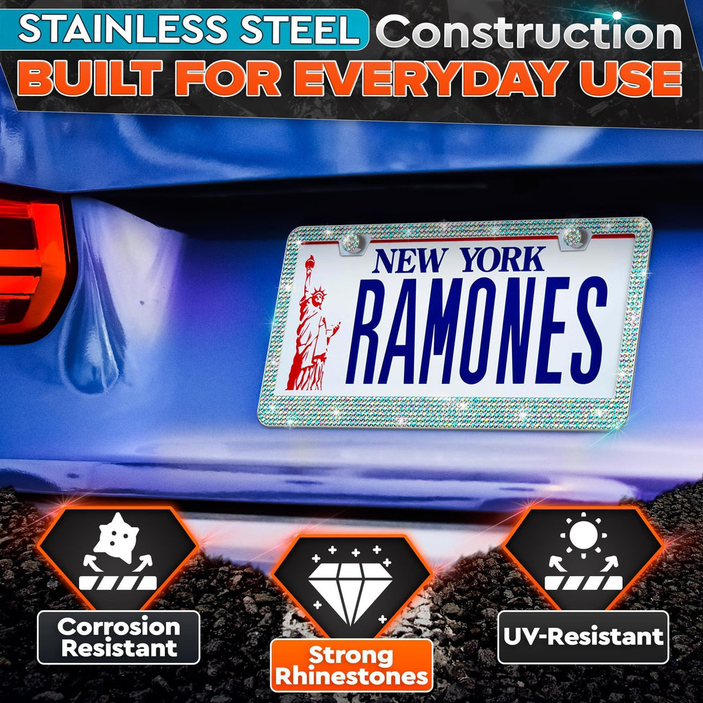 2 Pack Bling License Plate Frames for Women Sparkling Rhinestone License Plate Frame 12.16x6.18 inch with Screws Caps for Easy Installation Cute Bling Car Accessories for Women