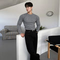 Mens Solid-Color Crew-Neck Long-Sleeve T-Shirt Autumn Slim-Fit Base Layer Top