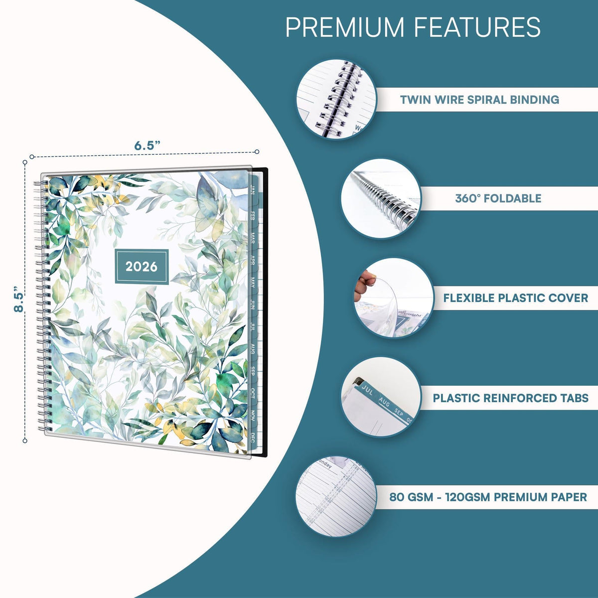 2026 Appointment Book and Planner 6.5 x 8.5 inch Large Floral Tabbed Daily Hourly Weekly Planner Calendar Schedule Book 30 Minute time Slots Jan 2026 Dec 2026