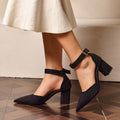 Pointed-toe Ankle-strap Hollowed-out Chunky-heel Sandals