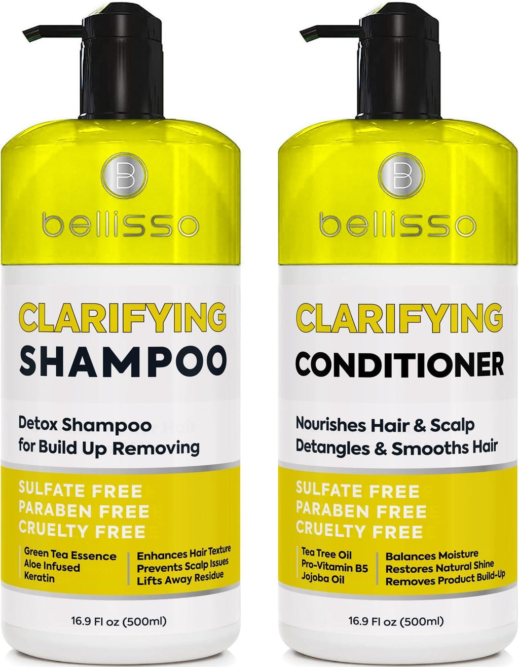 Clarifying Shampoo and Conditioner Set Sulfate Free Hair Care Products for Women and Men Build Up Remover for Curly Straight Color Treated Oily and Black Hair Hydrating Dry Split Ends Formula