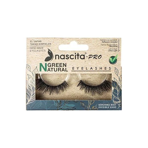 Nascita Natural Vegan Green False Eyelashes 114 - Handmade, 3D Volume, Smoky Eye Effect