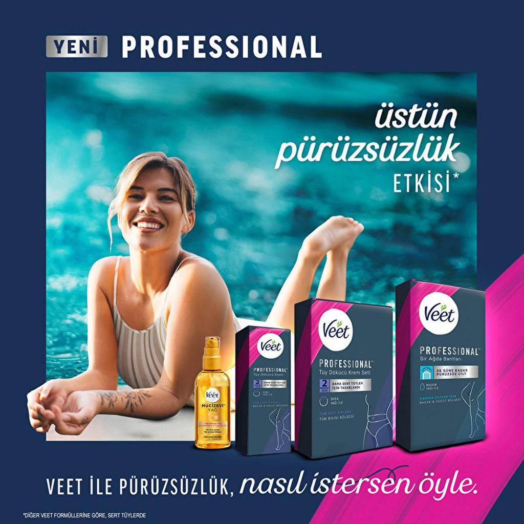 Veet Profesyonel Wax Strips for Hair Removal - Easy Gelwax Technology for Smooth Skin up to 28 Days - Normal Skin, 20 Strips