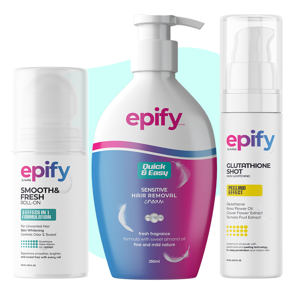 Epify Underarm Care Set, Hair Removal Cream, Glutathione Shot &amp; 3-in-1 Roll-On, 3-Step Underarm Routine