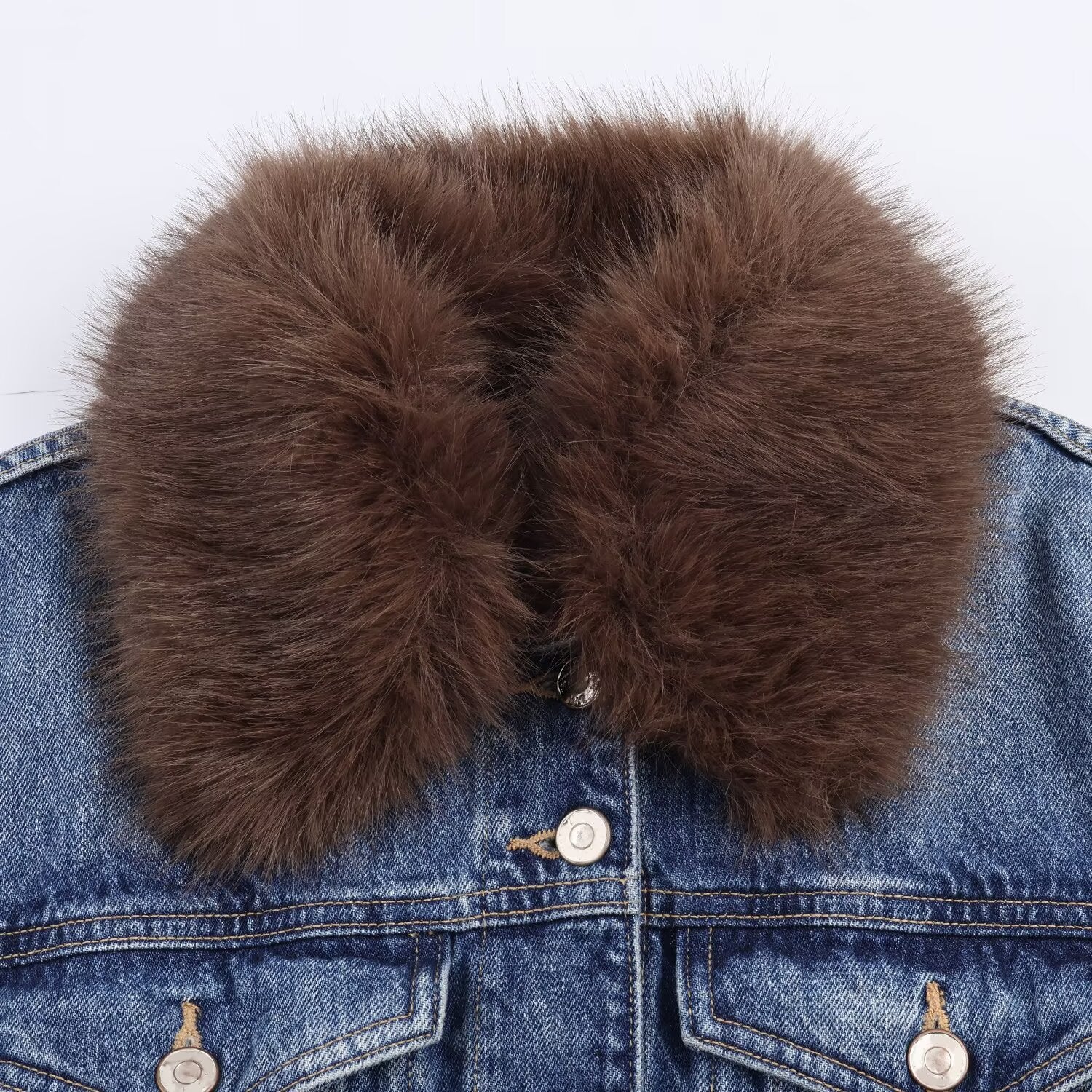 Shorts flip synthetic fur denim jacket