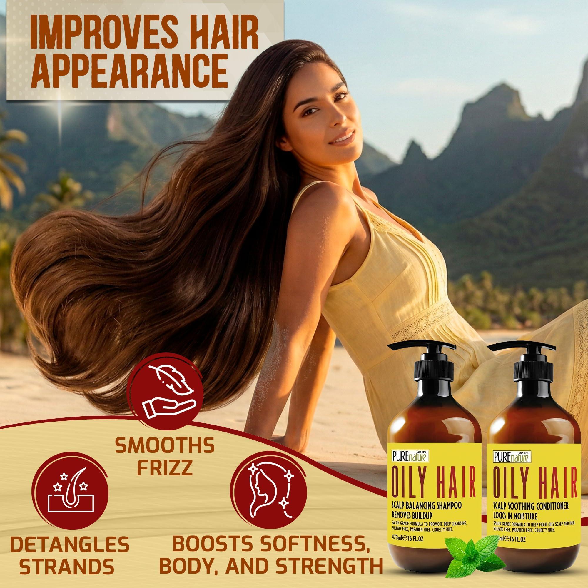 Oily Hair Shampoo and Conditioner Set 16 Fl Oz Sulfate Free Moisturizing Cleanse for Oily Flaky Scalps Fights Dandruff and Itchiness Salon Professional Formula For Men and Women Set of 2