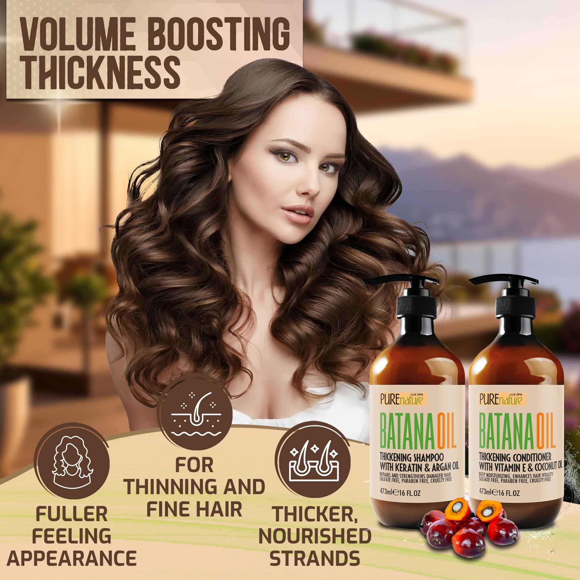 Batana Oil Shampoo and Conditioner Set Thickening Sulfate Free Formula for Women Men 16 Fl Oz Pack of 2 Volumizing Moisturizing Professional Salon Care Products for Fine Thinning Hair
