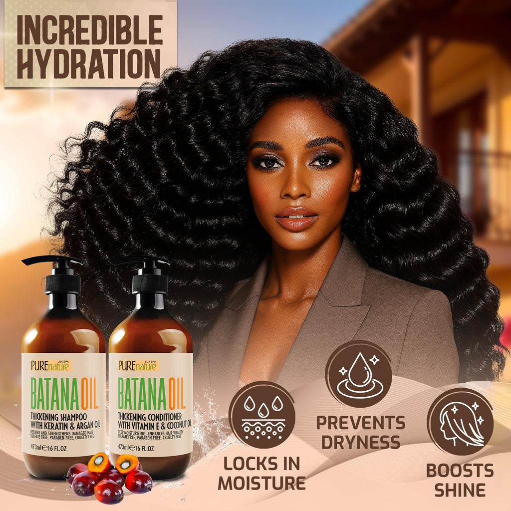 Batana Oil Shampoo and Conditioner Set Thickening Sulfate Free Formula for Women Men 16 Fl Oz Pack of 2 Volumizing Moisturizing Professional Salon Care Products for Fine Thinning Hair
