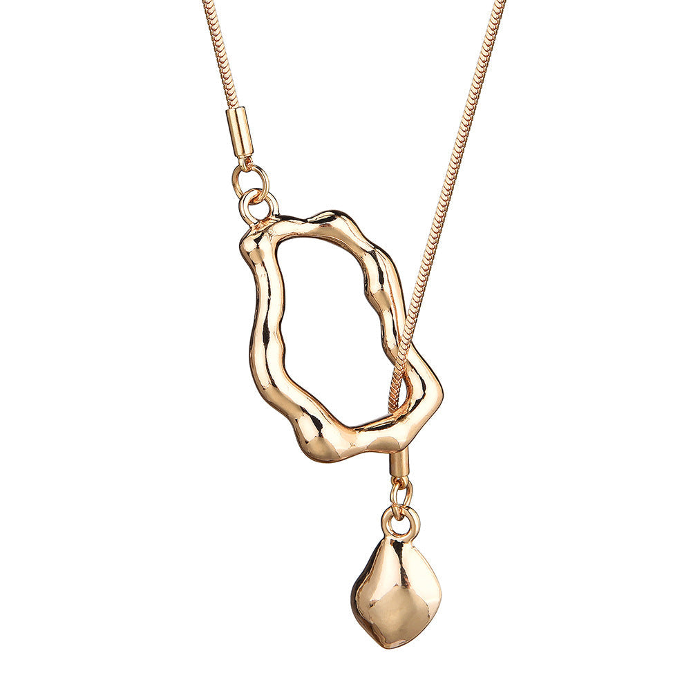 Dainty Irregular Geometric Ring Pull Adjustable Sweater Chain For Women, Y-Shape Tassel Collarbone Chain, Minimal Sweet Fashion Jewelry