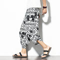 Printed Baggy Cotton Linen Cropped Pants