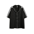 Striped Black Short Sleeve Turn-down Collar Shirt