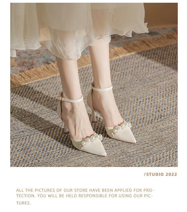 Chuyu Season 2026 Spring & Summer New Pointed Toe Flats & High Heels, Versatile Stiletto Heel Closed Toe Sandals With Metal Belt Buckle For Women