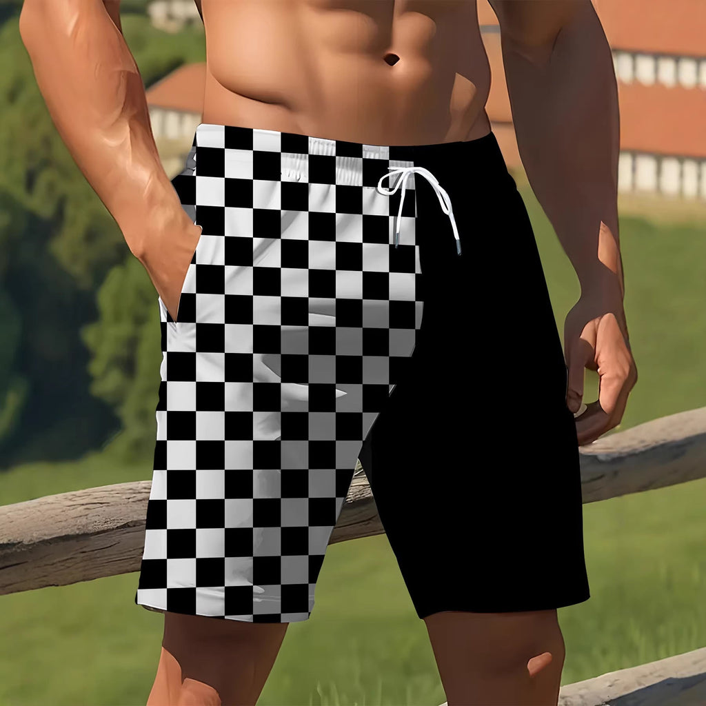 Checkered Two-tone Print Loose And Breathable Summer Shorts