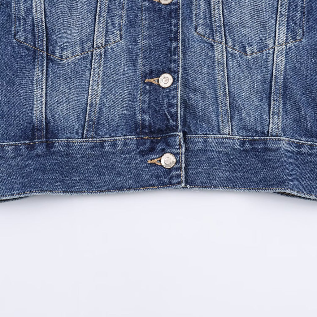 Shorts flip synthetic fur denim jacket