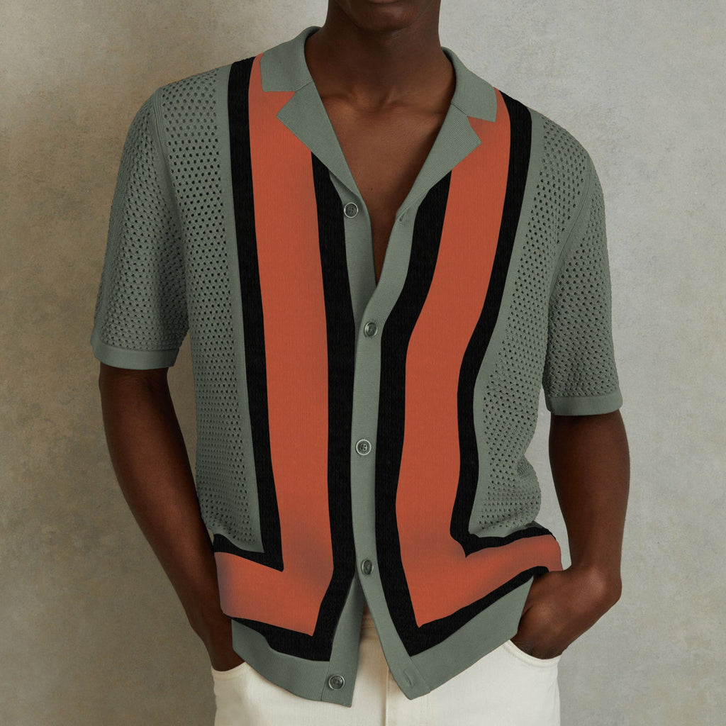 Men's Summer New Striped Contrast Color Knitwear Top