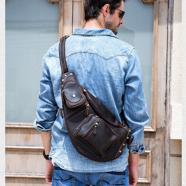 Retro Crazy Horseskin Men's Chest Bag