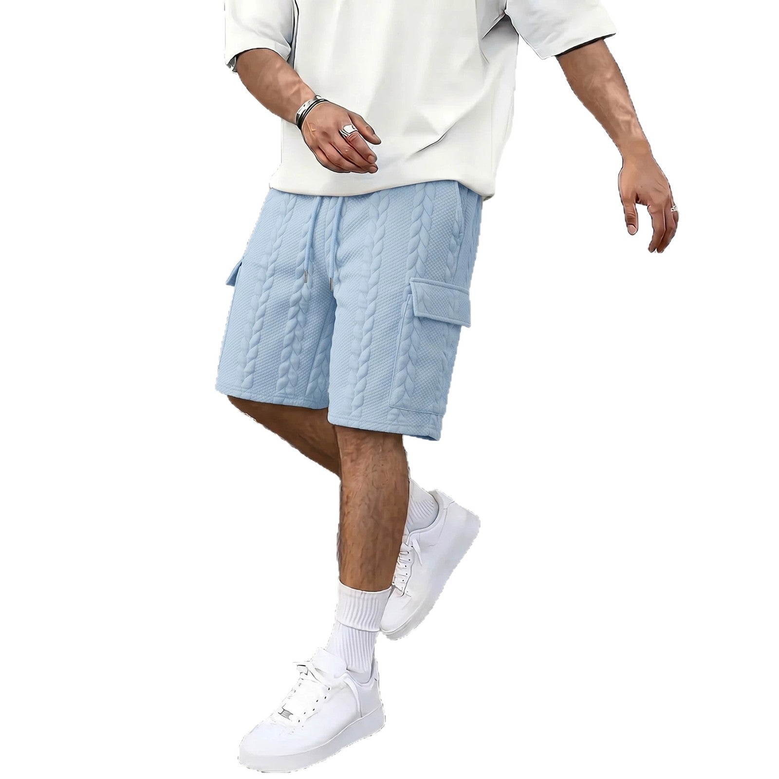 Mens Drawstring Jacquard Casual Shorts