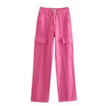 Women's Straight Solid Color Pocket Loose Casual Pants