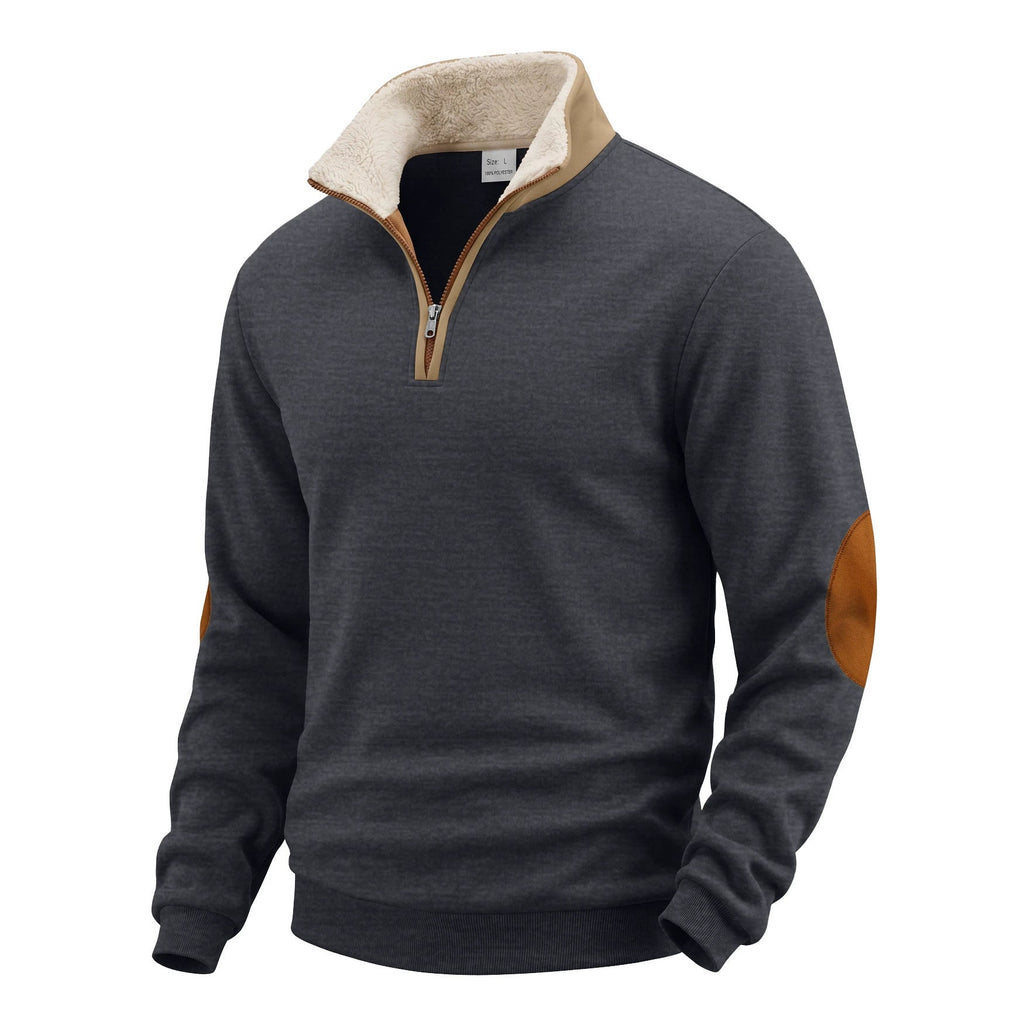Retro Patchwork Embroidered Half-Placket Mens Long-Sleeve Sweatshirt