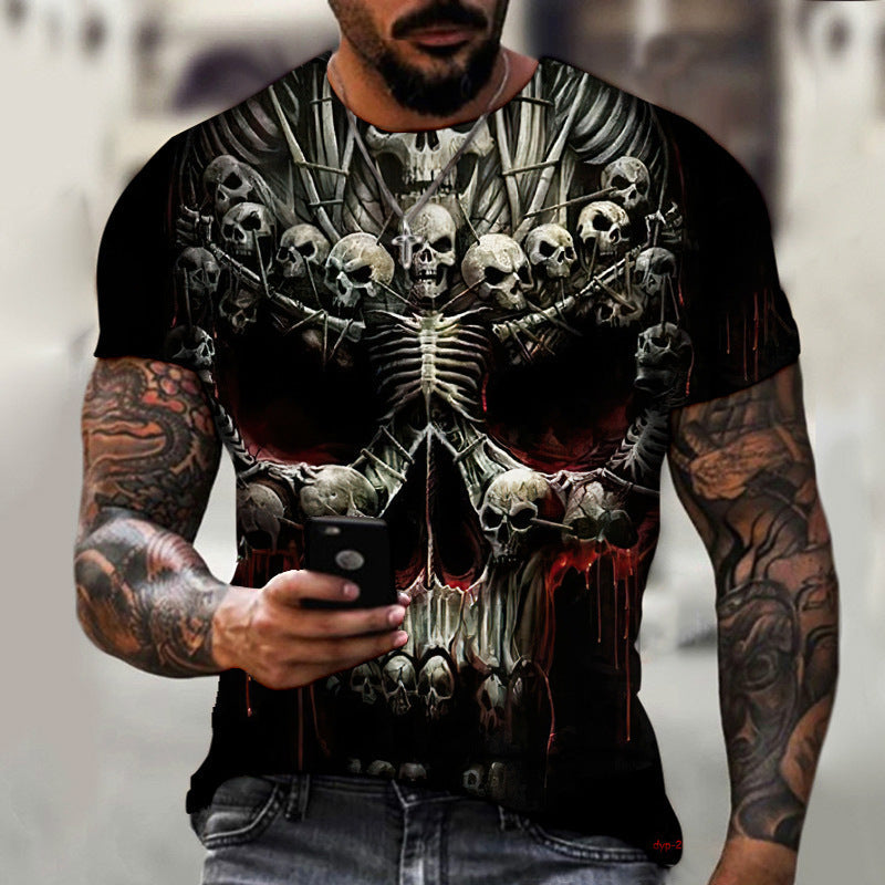 European And American Summer Dark Horror Skull 3D-Printed Mens Short-Sleeve T-Shirt