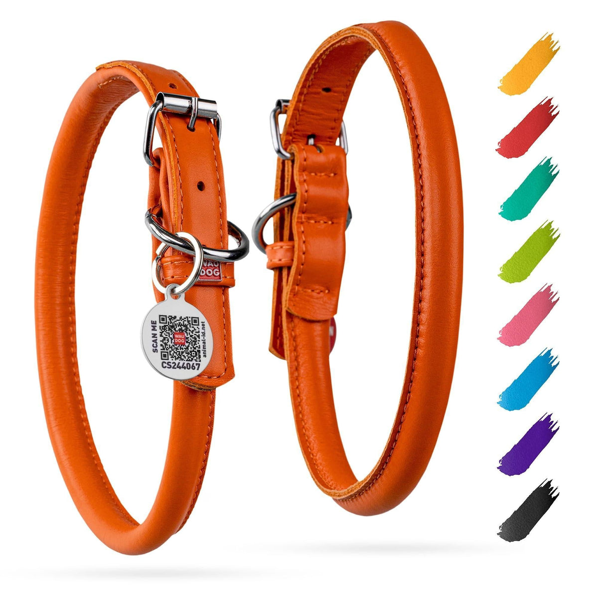 Rolled Leather Dog Collar Padded Large Dogs 15–19 in Neck Orange