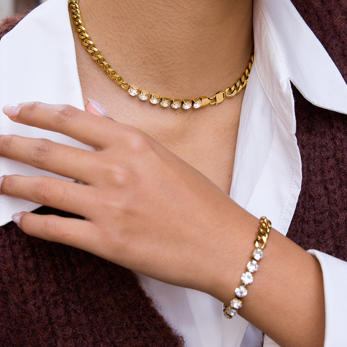 Womens Stainless Steel Cuban-Link Bracelet