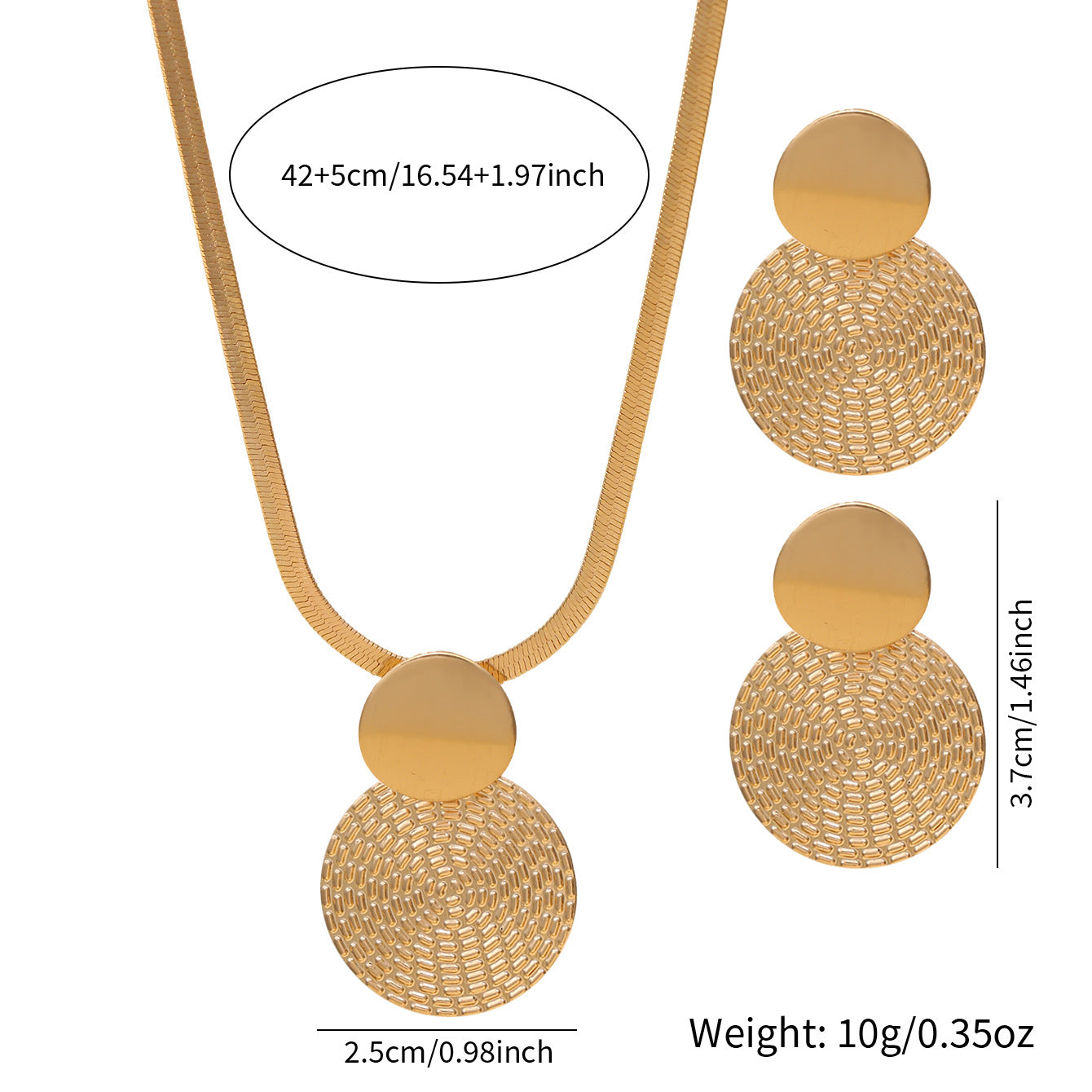 Cross-border European American Exaggerated Round Jewelry Set, Retro Premium Texture Metal Geometric Matching Necklace & Stud Earrings For Women