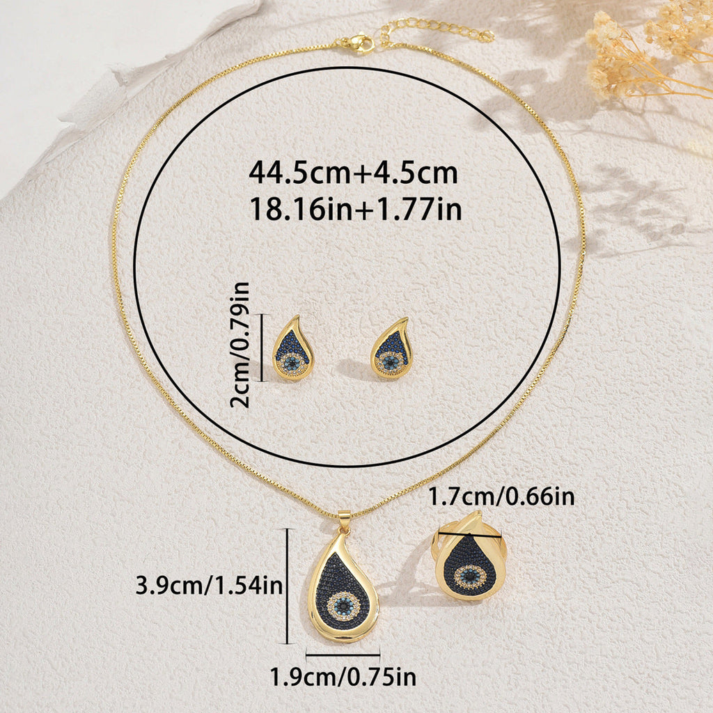 Best Selling Cross-border Women Jewelry Set, Unique Hip Hop Evil Eye Design Matching Earrings, Long Pendant Necklace & Ring, Premium Versatile Daily Ornaments For Ladies