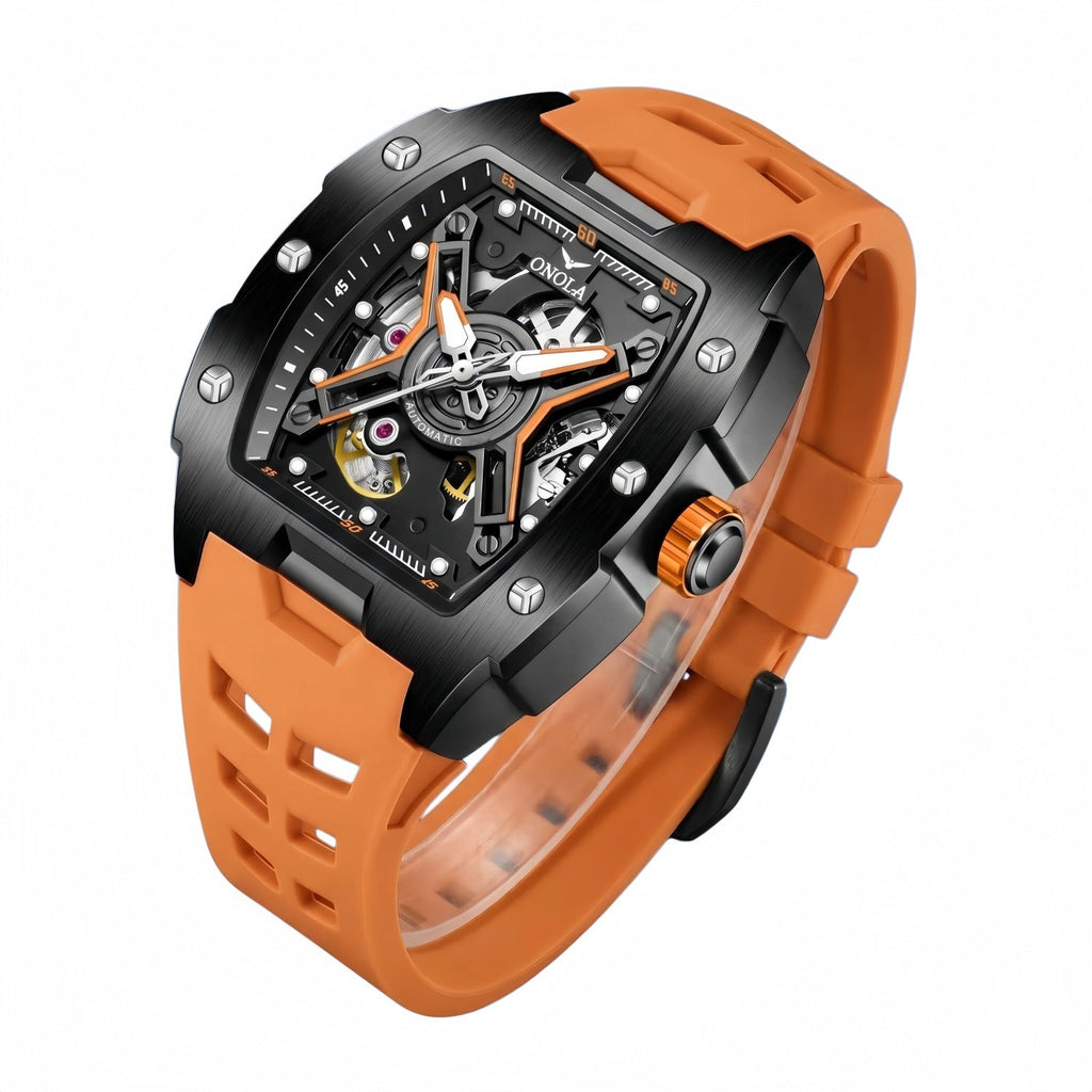 Fully Automatic Mechanical Mens Watch With A Silicone Strap And Water Resistance