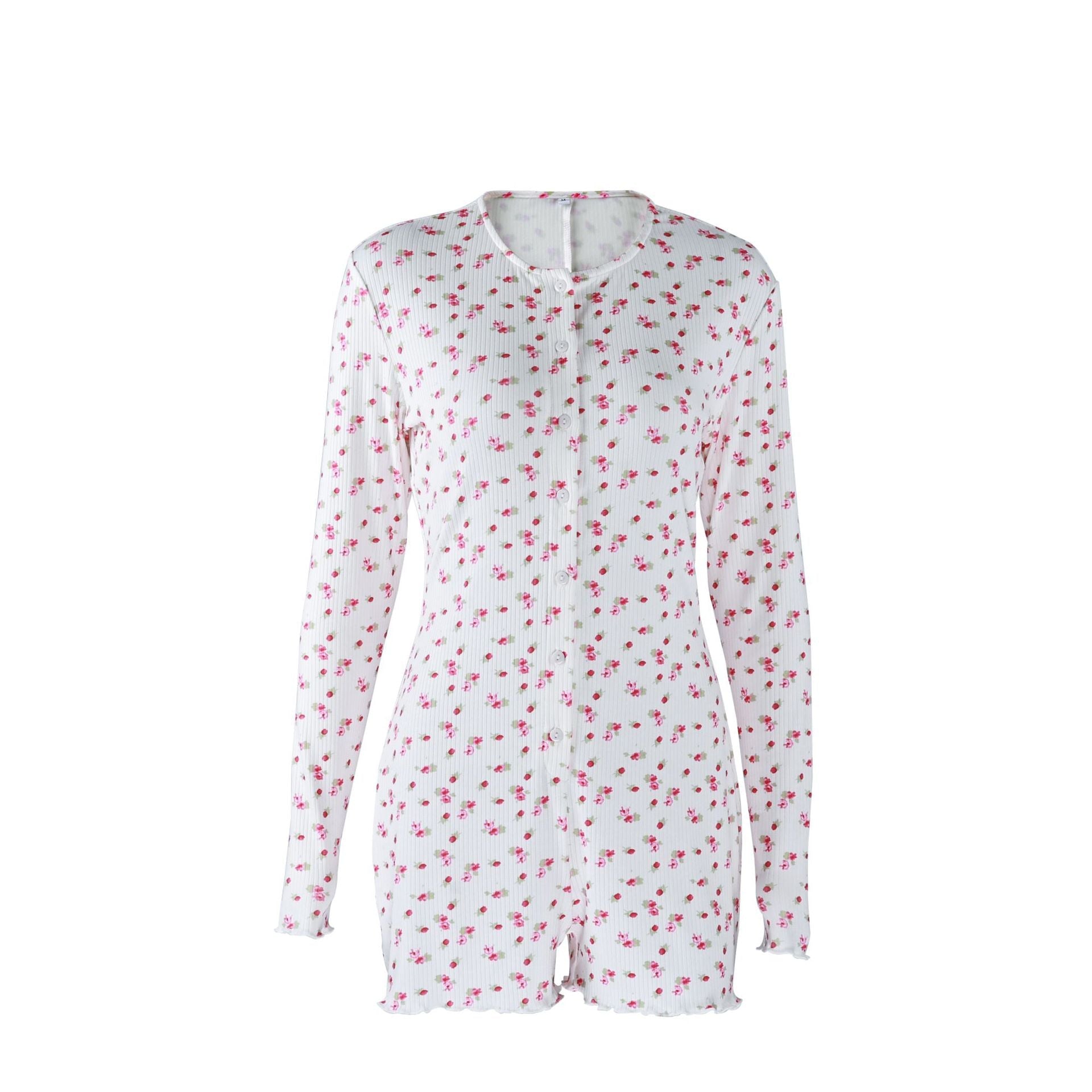 Hemstitched Print Ruffle One-piece Bodysuit