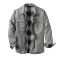Washed Canvas Work Jacket With A Plaid Lining, Durable And Warm